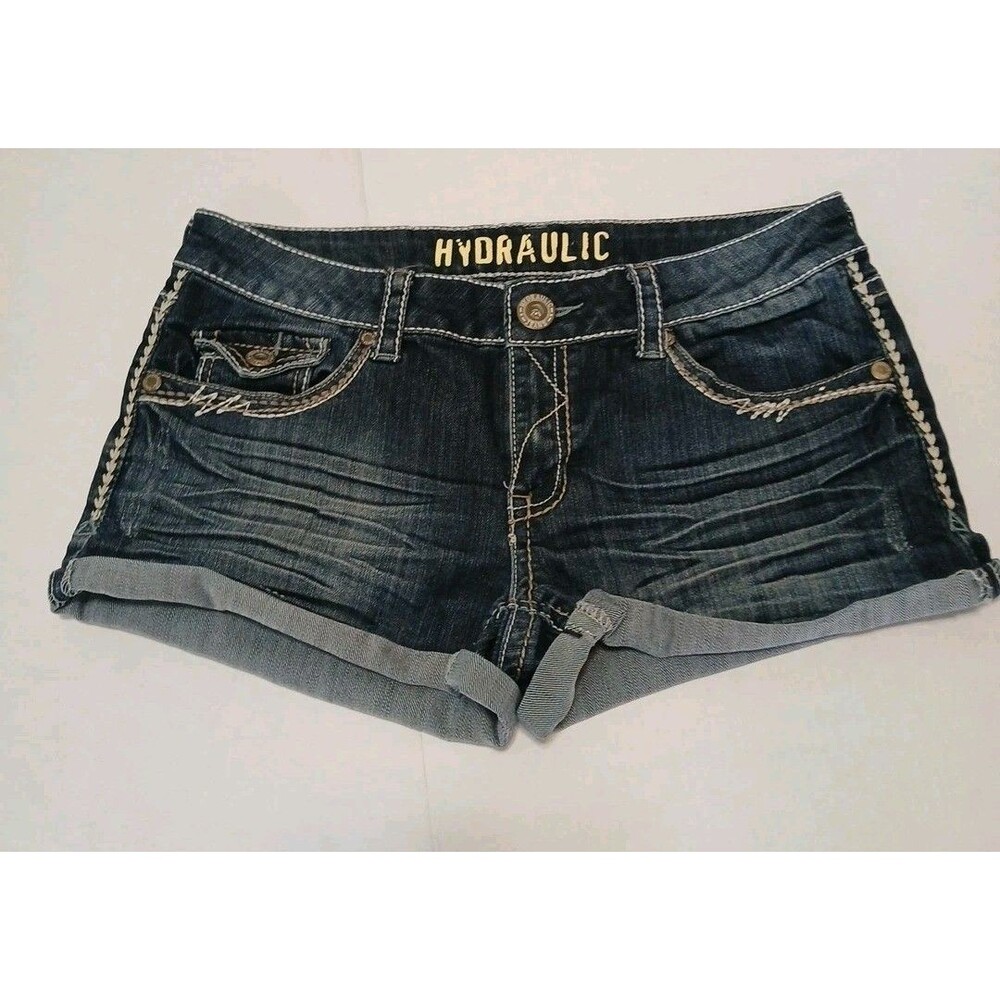 Hydraulic Denim Shorts Womens/Junior 11/12 Medium Wash Embroidered Trim Pockets